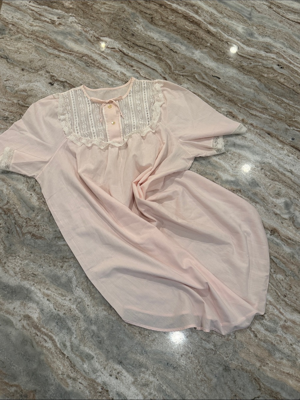 Vintage Women's Pink Lace-Trim Nightgown